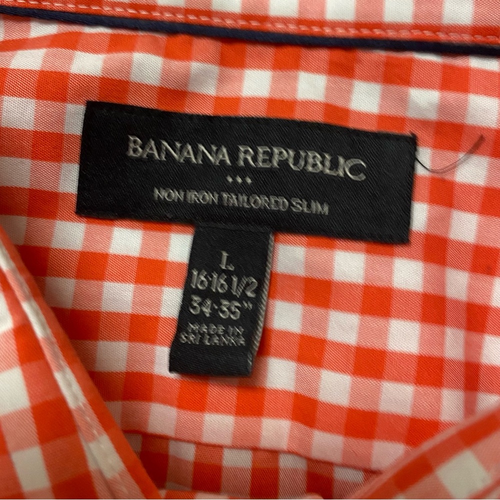 Banana‎ Republic Men's Orange Checkered Non Iron Tailored Slim Shirt 16-16 1/2 - Picture 5 of 14